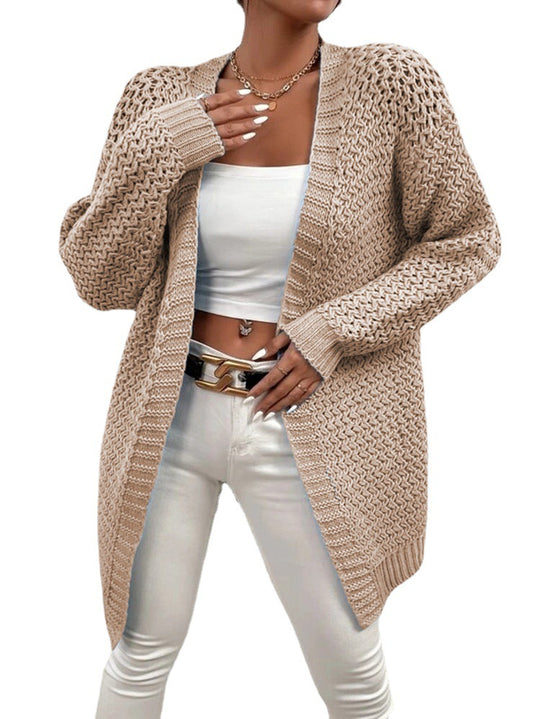 Damen Strickjacke mit offener Front und luftiger Häkelstruktur R&B