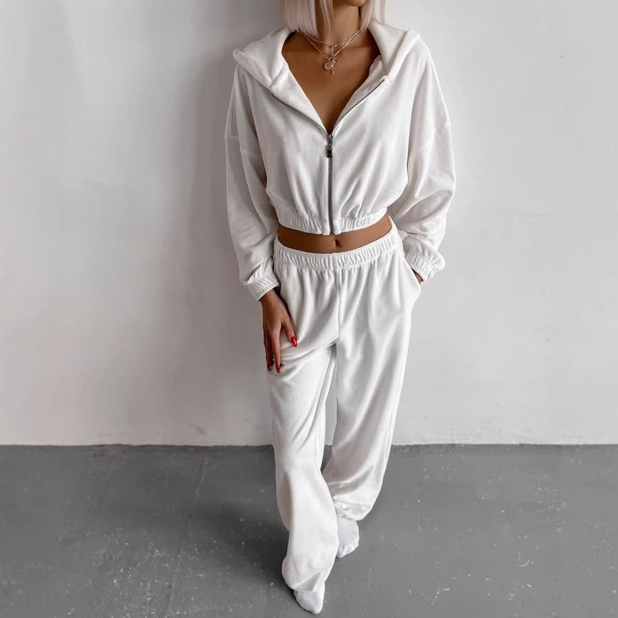 Damen Sportliches Fleece-Set mit hochschließendem Reißverschluss und elastischem Bund R&B