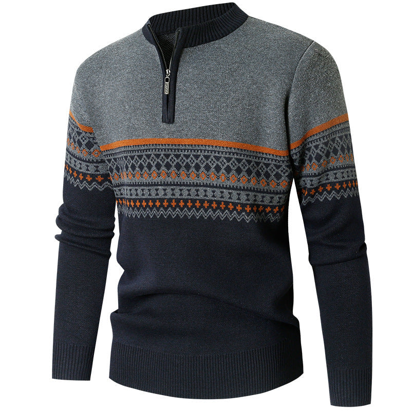 Herren Pullover mit modernem Reißverschluss und geometrischem Muster R&B