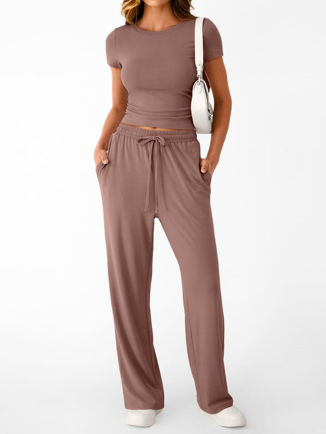 Damen lässiger Freizeitanzug mit kurzen Ärmel und weiten Hosen R&B