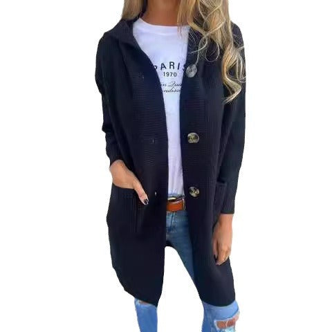 Damen kuschelige Strickjacke mit Kapuze und großen Taschen R&B