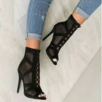 Damen Peeptoe Ankle Boots mit hochmodernem Netzdesign und elegantem Blockabsatz R&B