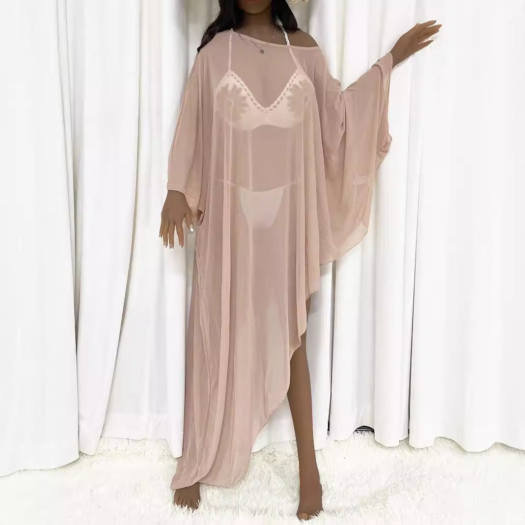 Damen transparenter Strandüberwurf mit eleganten Ärmeln R&B