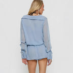 Damen lässige Chiffonbluse mit tiefem V-Ausschnitt und seitlichen Bändern R&B