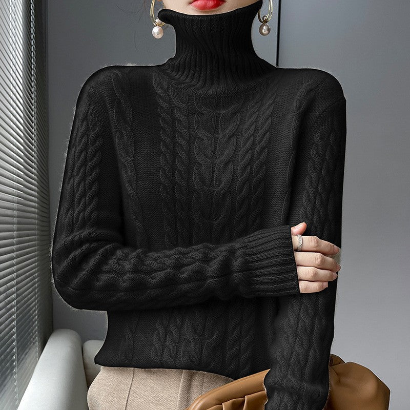 Damen Grobstrickpullover mit hohem Kragen und strukturiertem Zopfmuster R&B