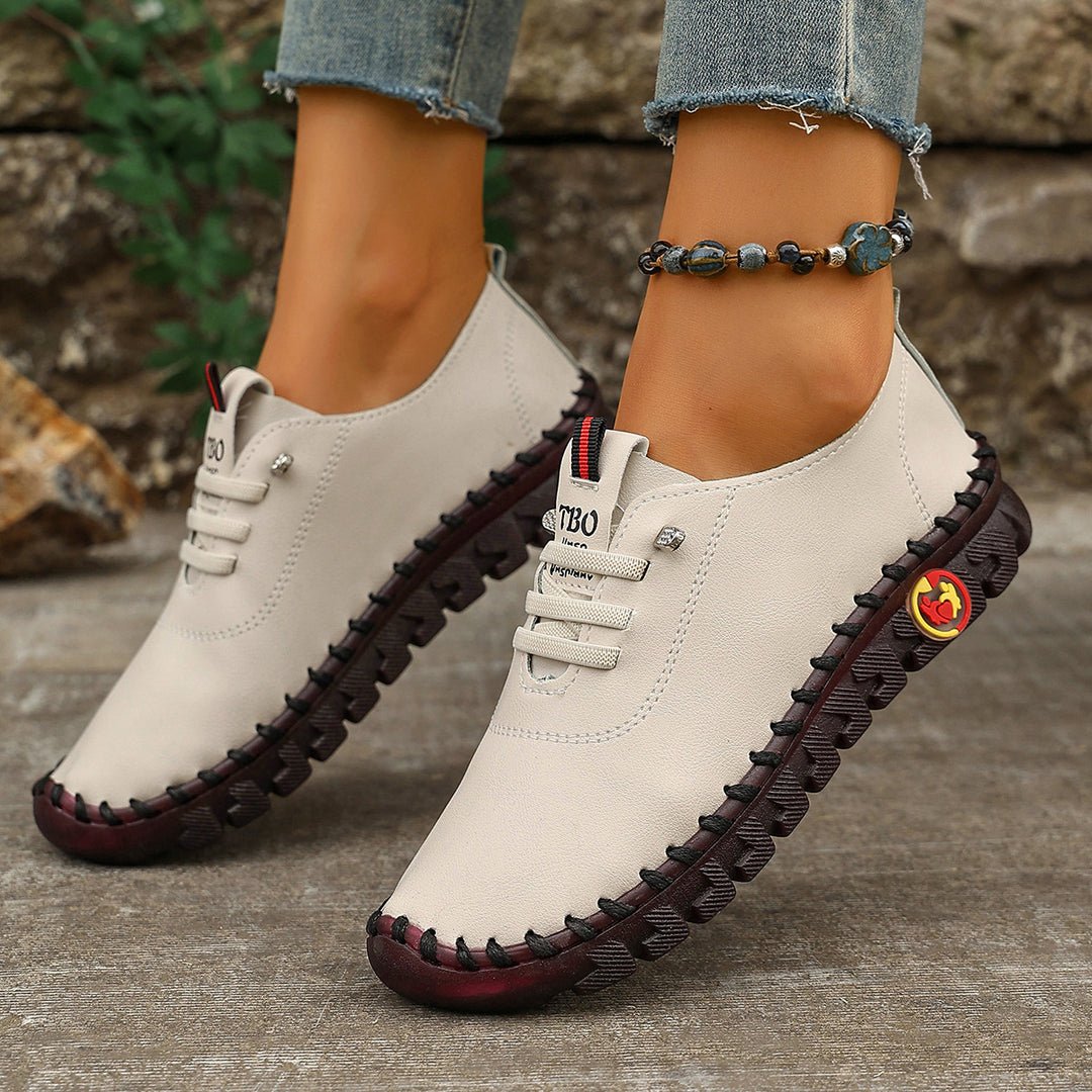 Damen Freizeit-Leder-Sneaker mit elastischen Schnürsenkeln und rutschfester Sohle R&B