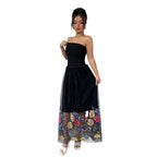Damen Off-Shoulder Maxikleid mit floralem Stickereinsatz und transparenter Schätzung R&B