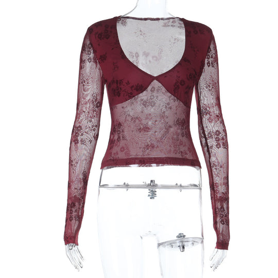 Damen Spitzenoberteil mit tiefem V-Ausschnitt und floralem Design R&B