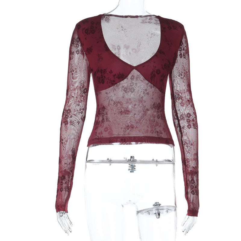 Damen Spitzenoberteil mit tiefem V-Ausschnitt und floralem Design R&B