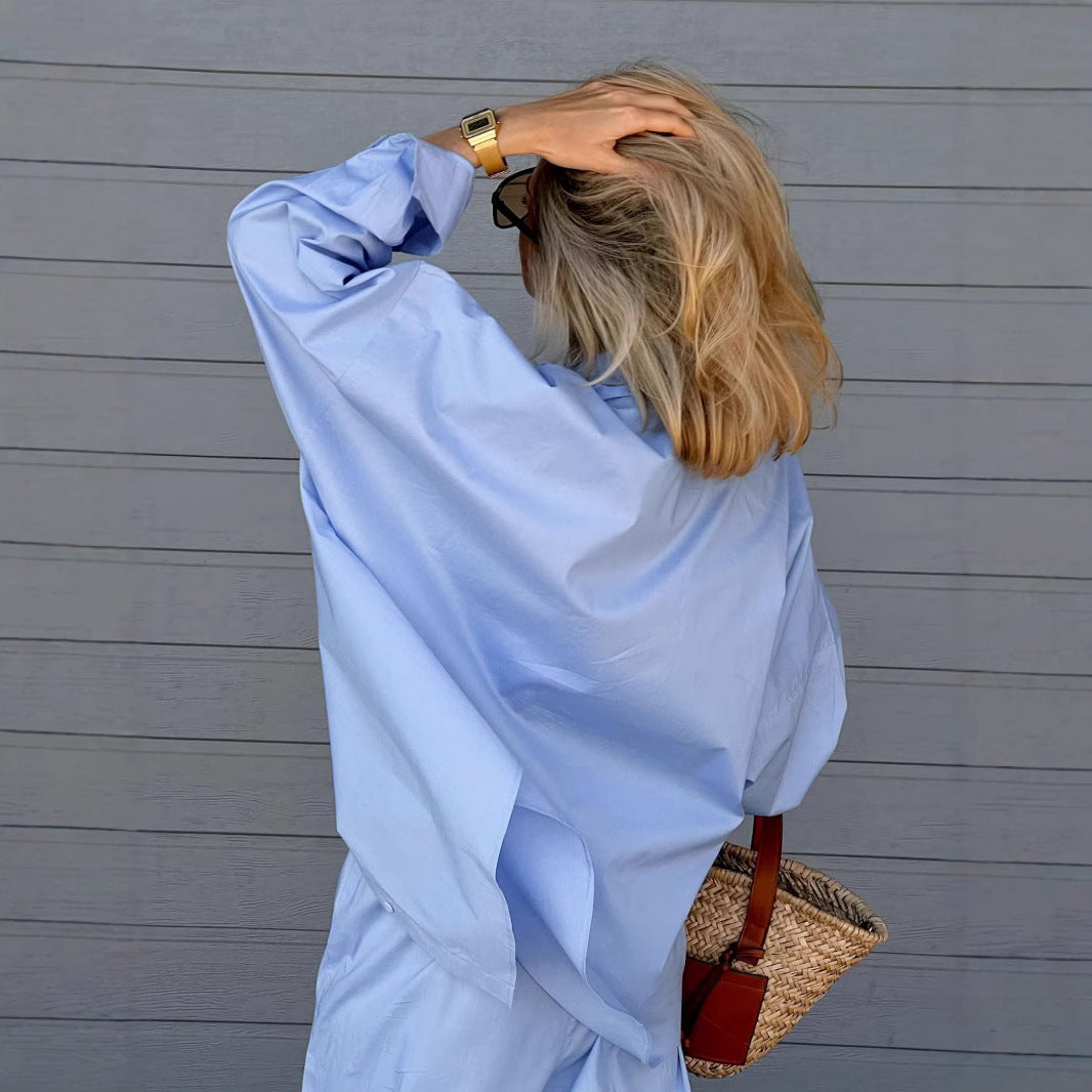 Damen Bequemes Set aus Oversized Hemd und Weiten Hosen R&B