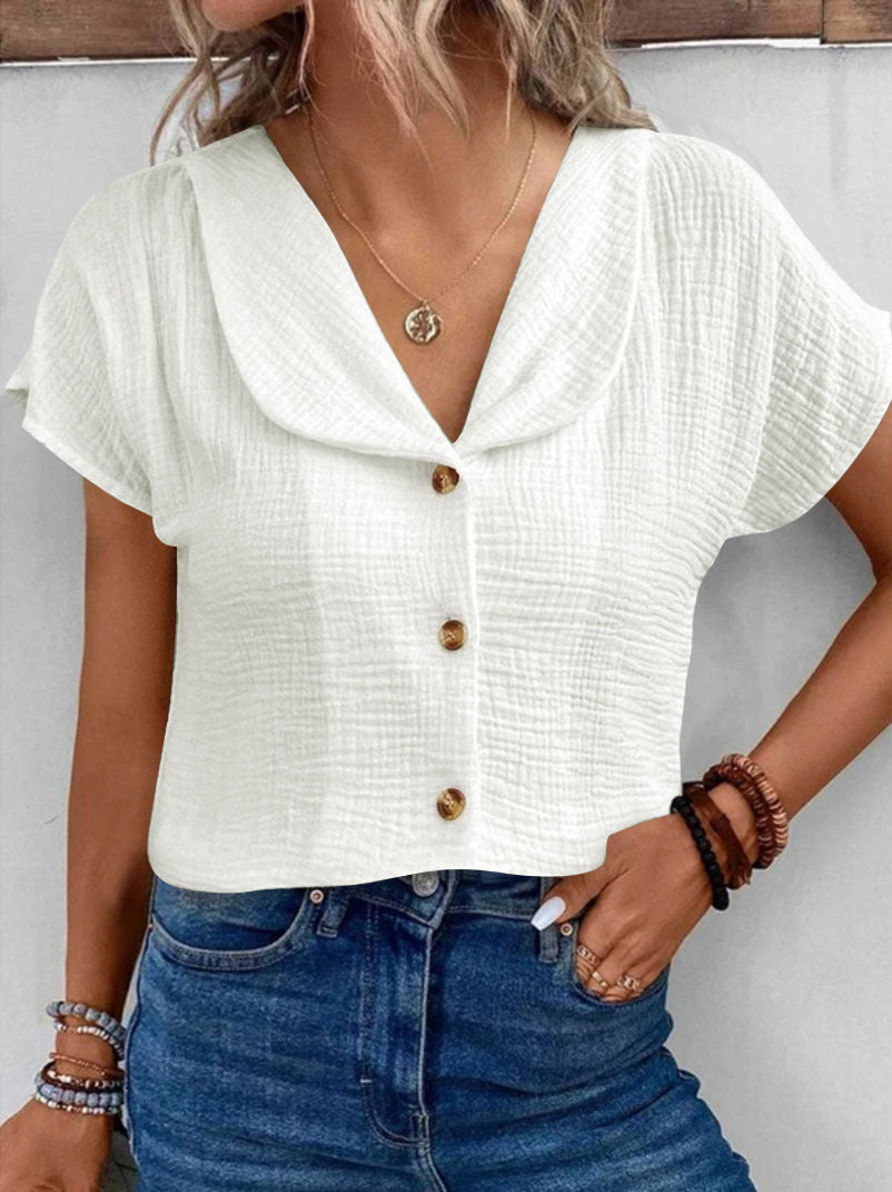 Damen Blusenshirt mit stilvollem Schalkragen und dekorativen Knopfdetails R&B