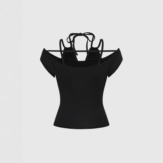 Damen Off-Shoulder Top mit funkelndem Kreuz-Design R&B