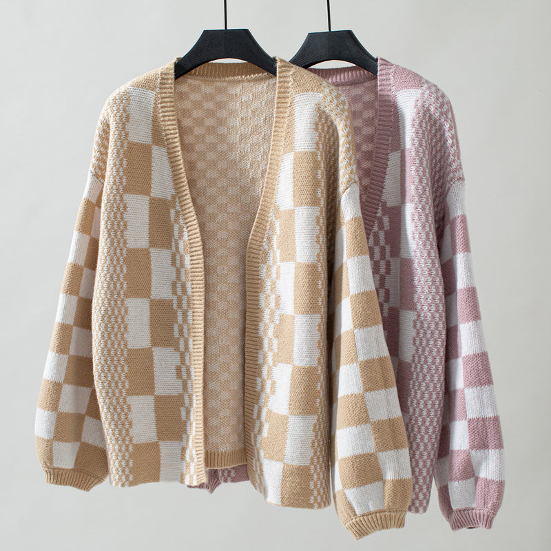 R&B | Karierter Strick Strickjacke