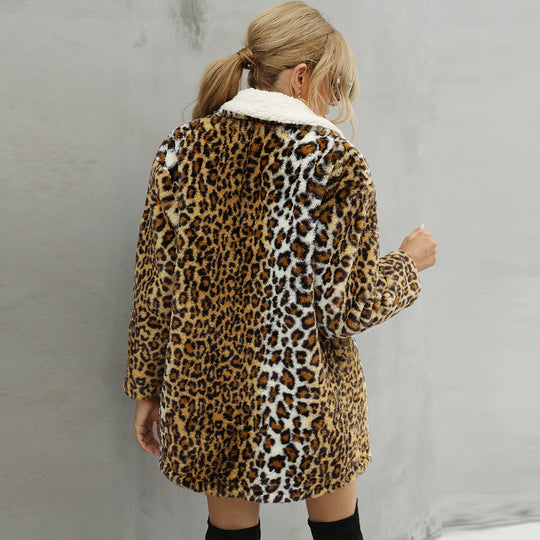 Damen Kuscheliger Leopardenfellmantel R&B