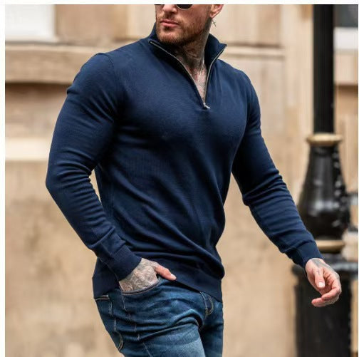 Herren modischer Strickpullover mit hohem Kragen und Reißverschluss