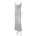 Damen Satin Maxikleid mit zarten Trägern und eleganter Drapierung R&B