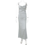 Damen Satin Maxikleid mit zarten Trägern und eleganter Drapierung R&B