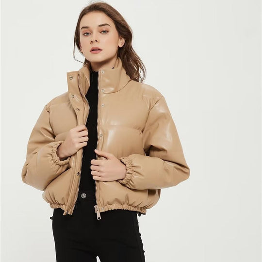 Damen kurz geschnittene Steppjacke mit hohem Kragen und elastischen Bünde R&B