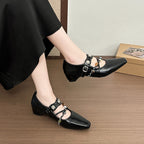 Damen Stilvolle Ballerinas mit dekorativem Riemen und eleganter Schnalle R&B