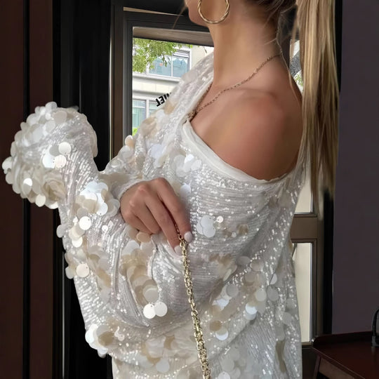 Damen elegante und funkelnde Seidenbluse R&B