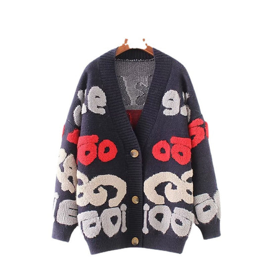 Damen Grobstrick-Cardigan mit bunten grafischen Mustern und komfortablen Knopfdetails R&B