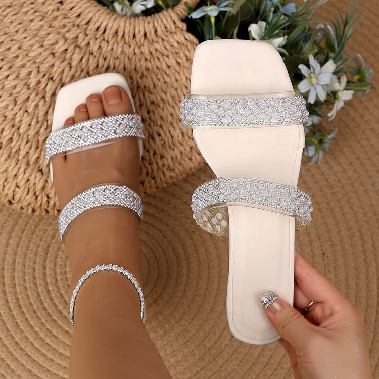 Damen elegante Slingback-Sandalen mit glitzernden Riemen R&B