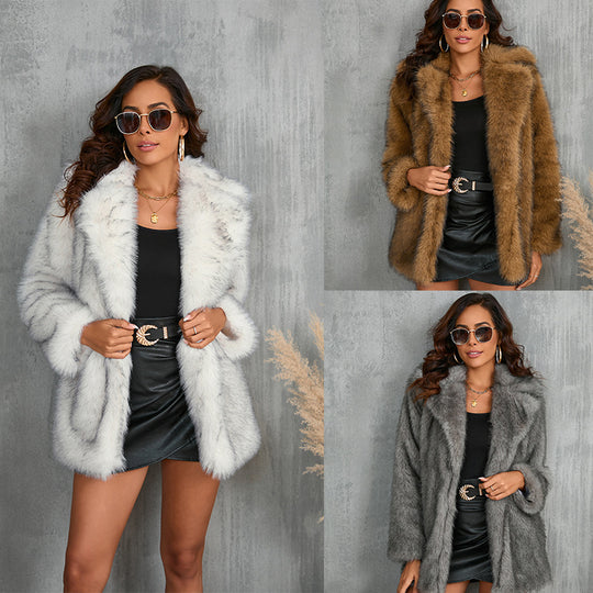 Damen Luxusweicher Kunstpelzmantel mit elegantem Schnitt R&B