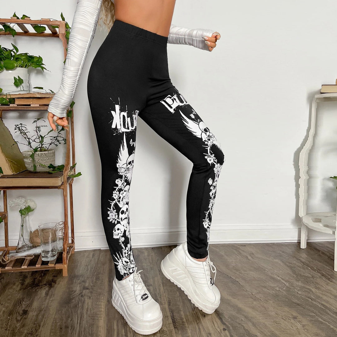 Damen Leggings mit auffälligem Totenkopf- und floralem Design R&B