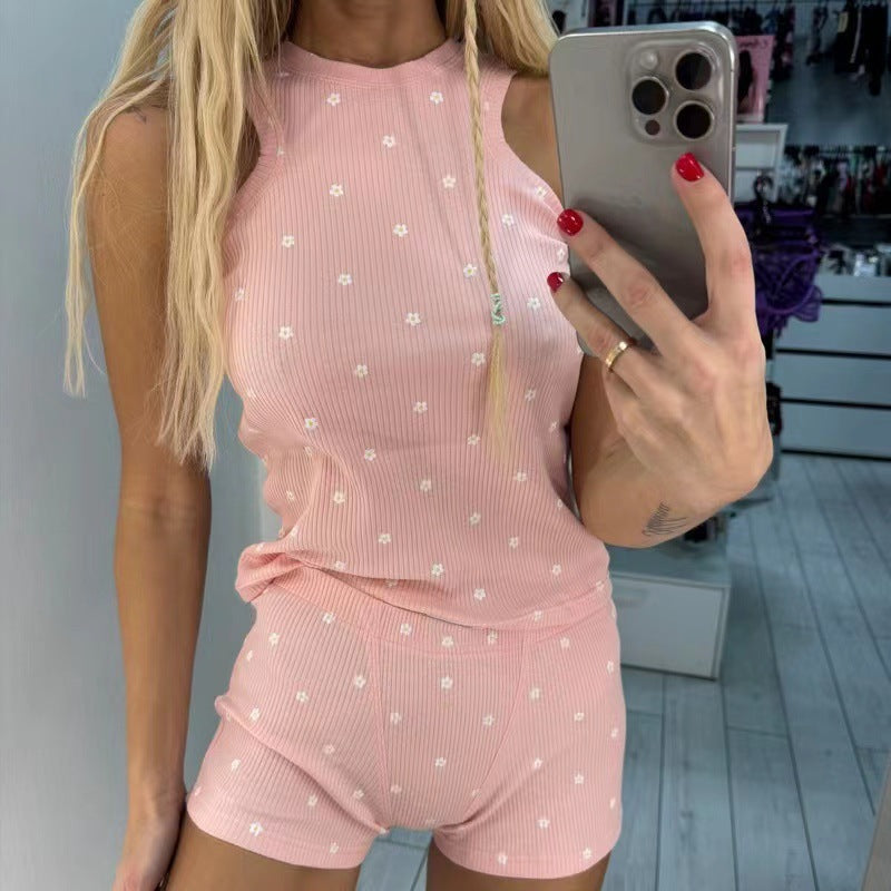Damen lässiges Tank-Top und Shorts Set mit spielerischem Muster R&B