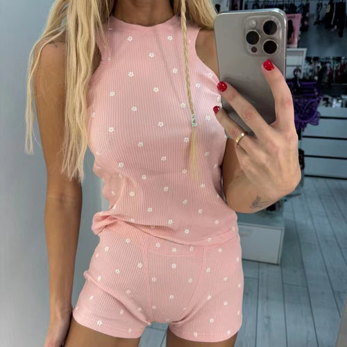 Damen lässiges Tank-Top und Shorts Set mit spielerischem Muster R&B