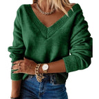 Damen V-Ausschnitt Strickpullover mit lockerem Schnitt R&B