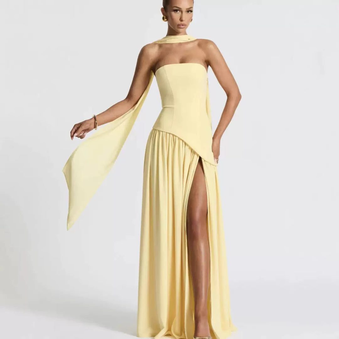 Damen Maxikleid mit figurbetontem Oberteil und schwingendem Rock R&B