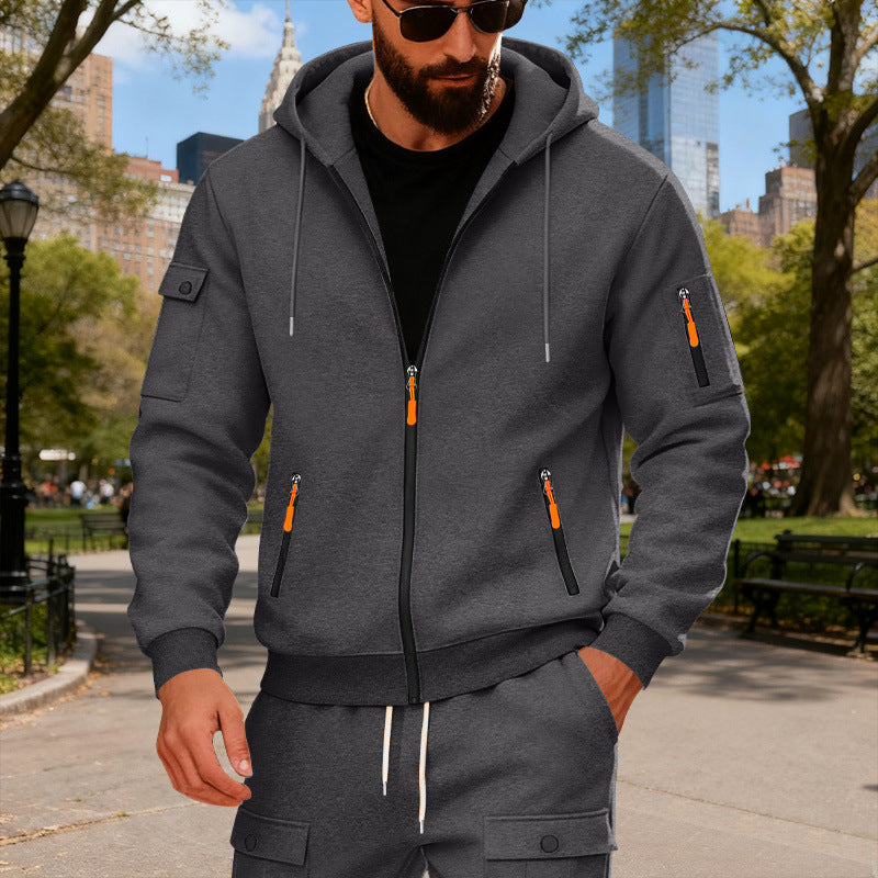 Herren Sportliche Zip-Hoodie mit Innovativen Reißverschlusstaschen R&B