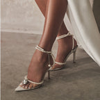 Femme Elegante Offen-Zehen Stiletto Absätze mit Perlglanz-Details R&B