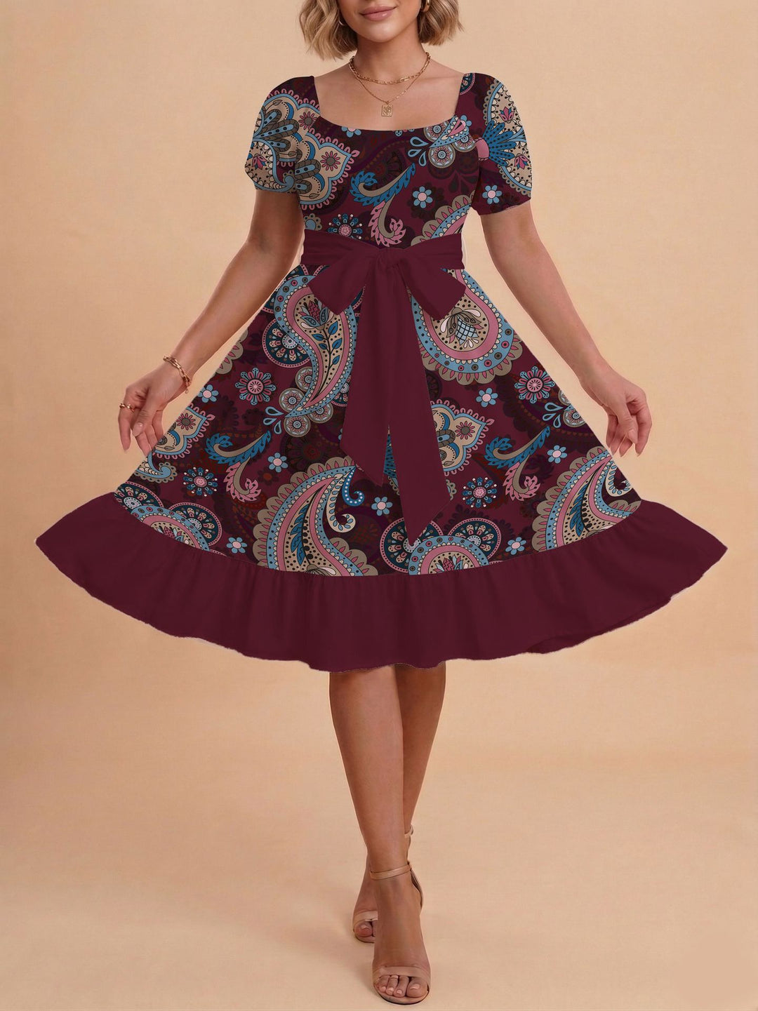 Damen Verspieltes Maxikleid mit Bärenmuster und taillierbarem Band R&B