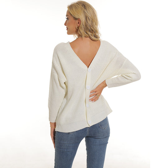 Damen Strickjacke mit tiefem V-Ausschnitt und dekorativer Knopfleiste R&B