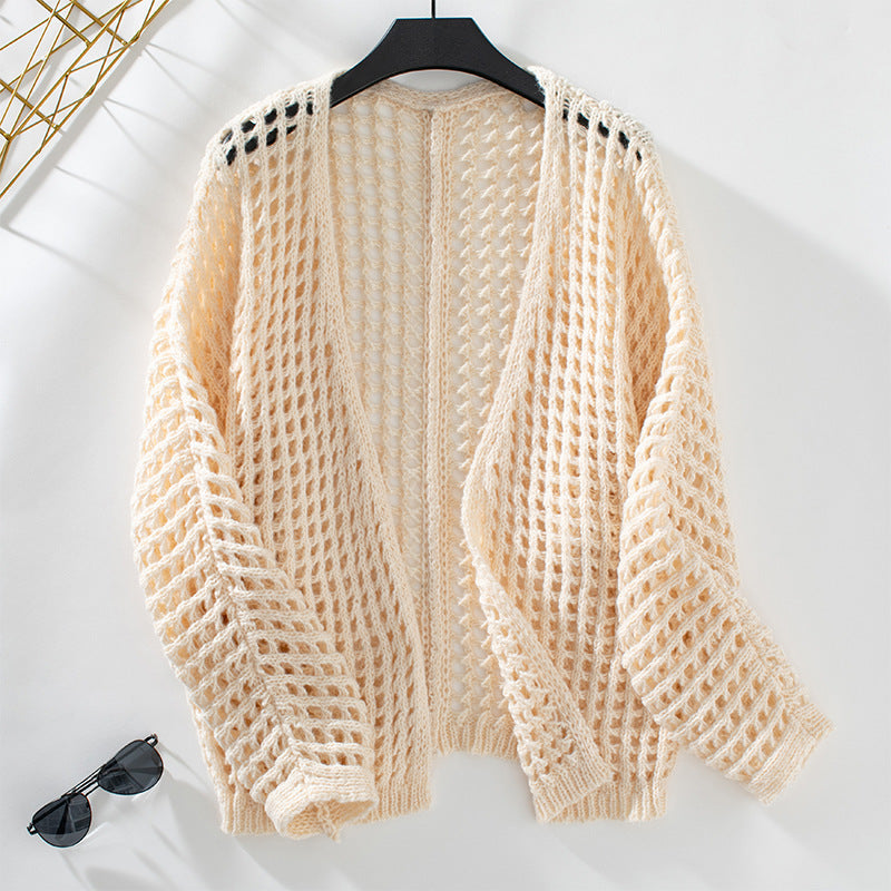 Damen luftige Strickjacke im modernen Netzdesign