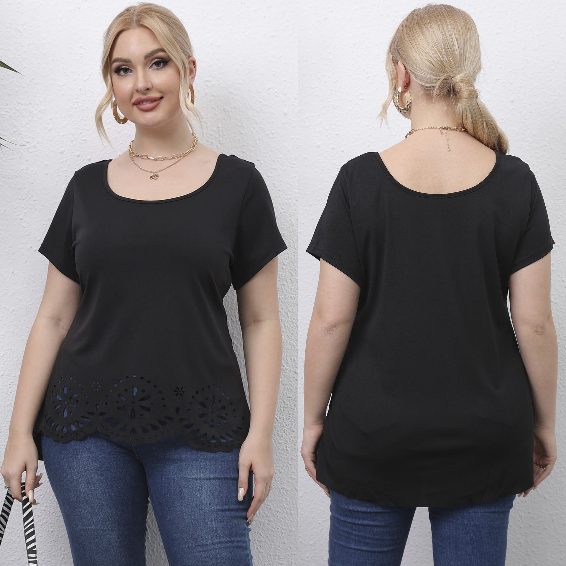 Damen Oberteil mit floralem Lochmuster R&B