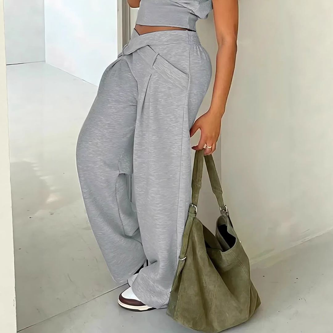 Damen Bequeme Palazzo-Hose mit dekorativem Bindeband und lässigem Schnitt R&B