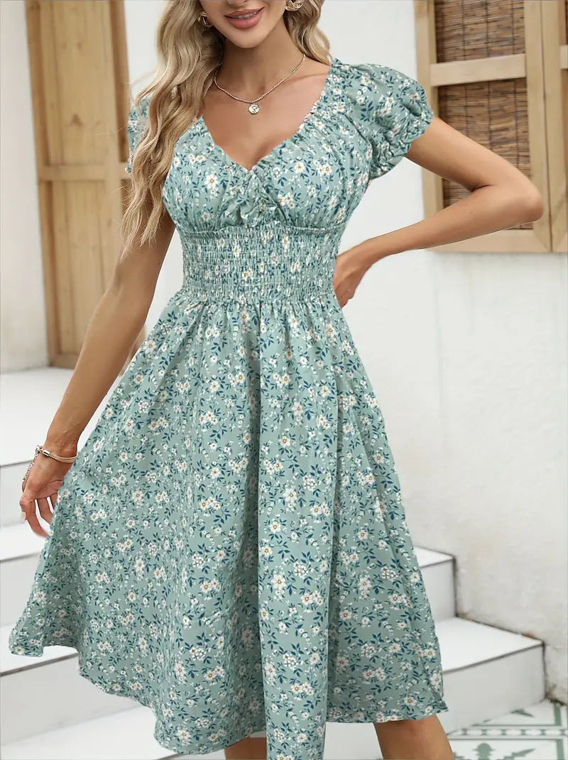 Damen Sommerliches Maxikleid mit Rüschendetails und elastischem Taillenbereich R&B