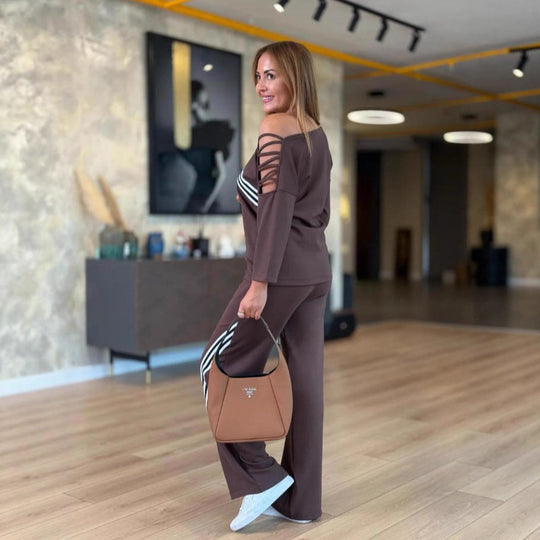 Damen Lässiger Freizeitanzug mit Streifendetails und weichem Material R&B