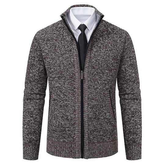 Herren elegante Strickjacke mit hohem Kragen und praktischem Reißverschluss R&B