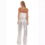 Damen High-Waist Baggy-Hose mit Cut-Out-Details und glänzendem Finish R&B