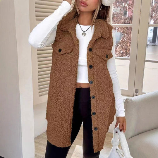 Damen Plüsch Weste mit Taschen R&B