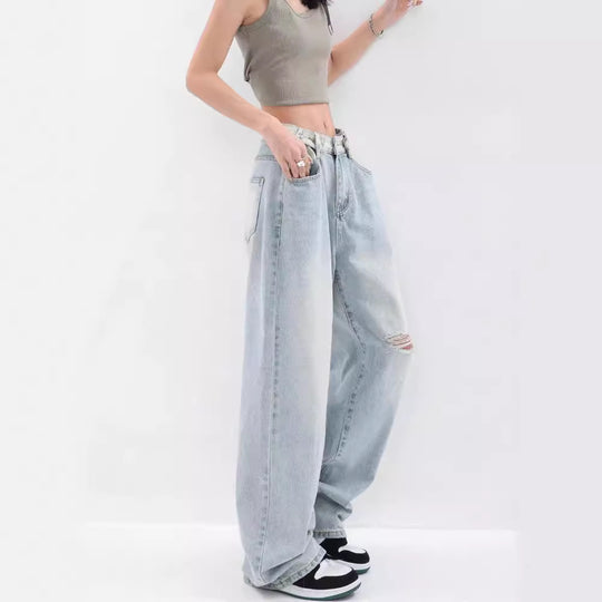 Damen Baggy-Jeans mit hohen Taille und lässiger Passform R&B