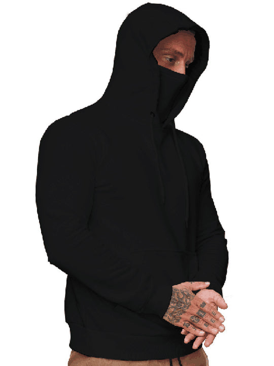 Herren nan Kapuzenpullover mit integriertem Schlauchkragen-Mundschutz, Kängurutasche und Rippbündchen R&B