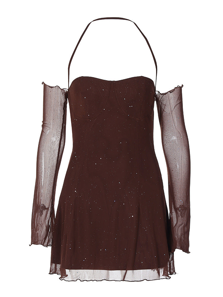 Damen Freizeitkleid mit sexy Ärmeldesign und funkelndem Element R&B