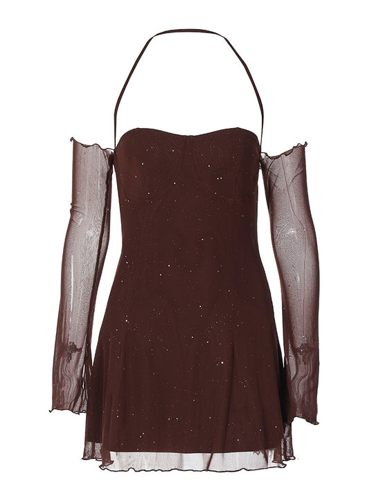 Damen Freizeitkleid mit sexy Ärmeldesign und funkelndem Element R&B