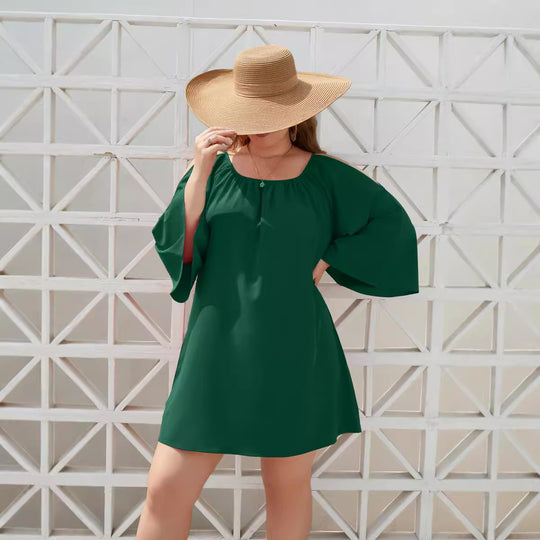 Damen Sommerkleid mit offenem Schulterdesign und voluminösen Ärmeln R&B