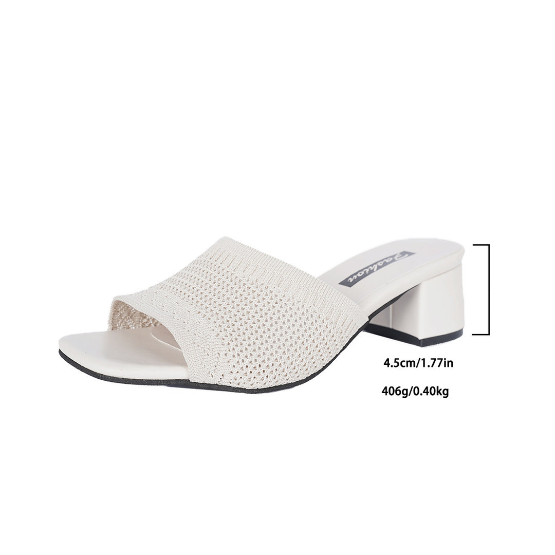 Damen nan luftige Strick-Slipper mit quadratischer Zehenform gepolstertem Komfortfußbett und mittelhohem Blockabsatz R&B